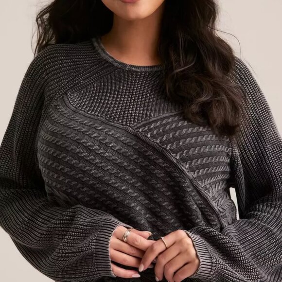 Torrid Festi 1 1X 14-16 Washed Black Phantom Crop Crew Neck Sweater Cable Knit - Picture 8 of 8